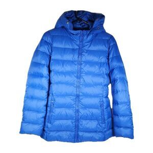 United Colors Of Benetton Women's Sz 4 Blue Down Full Zip Hooded Jacket Coat